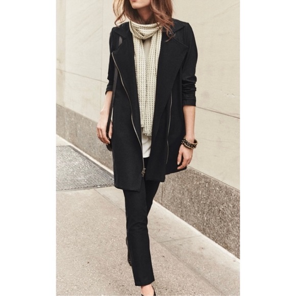 Eileen Fisher Black Moto Zippered Trench Jacket women’s Medium - Picture 2 of 9